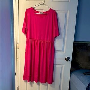 Zenana 2X Pink 3/4 sleeve dress with pockets. Never worn. Nice quality!!